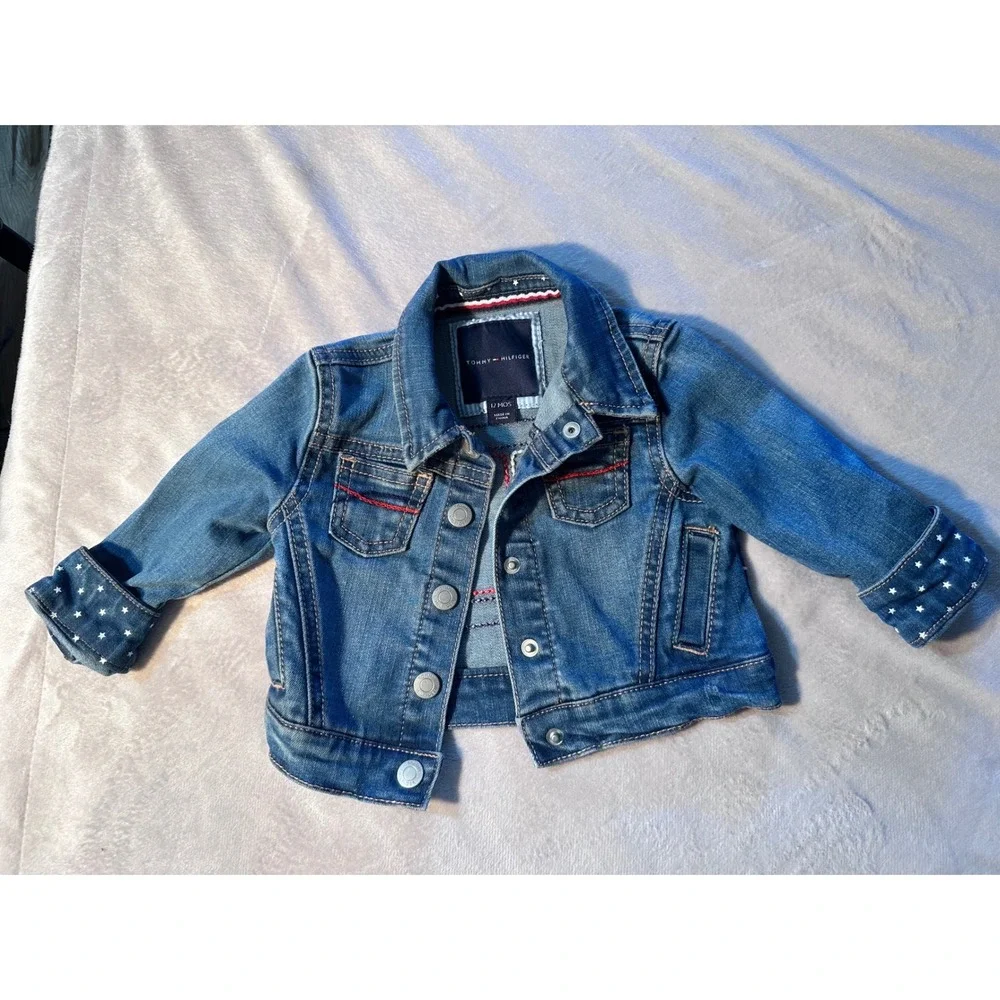 Tommy Hilfiger Toddler Denim Jacket Flag Back Star Cuffs Blue 12 Months